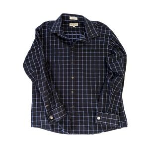 Eighty Eight Men's Black Blue Windowpane Plaid Cotton Button Down Shirt Large